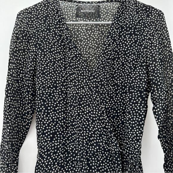 Reformation Gjelina Long Sleeve Wrap Mini Dress in Nebraska Ditsy Floral Print S - Picture 3 of 11